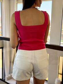 SQUARE TANK TOP SUMMER KNITTED WOMEN'S FASHION - 粉色 - 查看 3