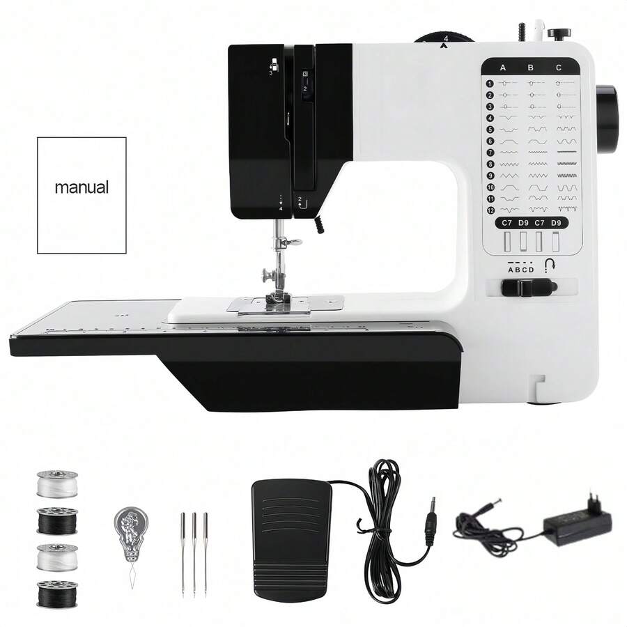 12-Stitch Mini Sewing Machine - Electric Double Stitch Sewing Machine With Extension Table, EU Plug, Ideal For DIY Projects And Quick Repairs
