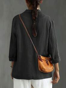 Plus Size Women's Spring/Autumn Casual Solid Color Long Sleeve Blazer, Loose Fit Slimming Mid-Length Jacket, Versatile Work/Commute Elegant Piece