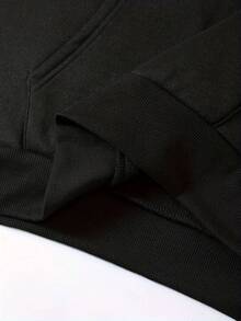 Sudadera con capucha de patrón de telaraña geométrica azul marino para hombres - Sudadera casual con fuente en negrita, lavable aáquina, ajuste regular adecuado para primavera y otoño, diseño de estilo urbano, tela cómoda, entusiastas de la ropa urbana - Negro - Ver 2