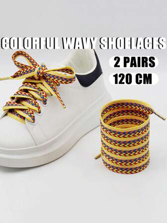 2 双彩色宽粗鞋带，时尚休闲运动鞋替换配件，男女通用宽鞋带