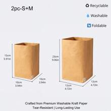 [2/3/4 包] 可洗牛皮纸储物袋 - 可折叠、可重复使用、抗撕裂，多用途收纳袋，适用于家庭、浴室、厨房和植物