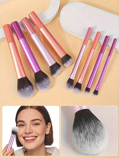 New 8pcs Portable Makeup Brush Set With High-Strength Plastic Handles - Lightweight, Durable, Soft & Fine Nylon Brushes, Vibrant Color Combinations, Perfect For All Skin Types, Ideal For Makeup Enthusiasts, Makeup Brushes | Vibrant Brush Set | Durable Makeup Brushes, Makeup Brushes Set Makeup Brush Sets, Creative Professional Multifunctional Cosmetic Brushes For Making Up Supply