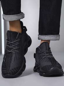 Casual Sports Mesh Shoes, Campus Style Sports Shoes, Lightweight Breathable Comfortable, Unisex, Outdoor Sports Running Shoes, Hiking Shoes - Black - View 4