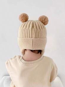 1 件装可爱儿童女孩男孩婴儿帽子羊毛边帽带兔耳朵帽幼儿羊毛耳罩帽柔软新生儿帽 - Bear - 查看 7