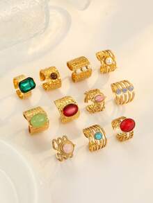 Bộ 1/2/4/6/8/10 chiếc nhẫn đá quý nhiều màu sắc bằng thép không gỉ mạ vàng, ngẫu nhiên. - nhiều màu - Xem 3