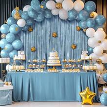 3 件装哑光浅蓝色流苏箔帘 - 3.3 英尺 x 6.6 英尺金属丝背景帘 - 蓝色流苏，适用于单身派对、新娘送礼会装饰、生日派对、照相亭 - 海岸主题、航海装饰、门廊及派对用品 - 彩色 - 查看 2