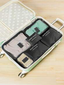 6-częściowy zestaw wodoodpornych organizerów podróżnych z motywem kwiatowym, przenośne kostki do pakowania ubrań z zamkiem błyskawicznym, odpowiednie do walizki, akademika, prosty styl (różne nadruki i litery) - Wielokolorowe - Zobacz 15