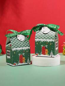 10pcs/50pcs/Pack Colorful Mini Christmas House Gift Boxes, Party Favor Boxes With Ribbons And Cards Christmas Pajamas Gifts Christmas Decor - Multicolor - View 8