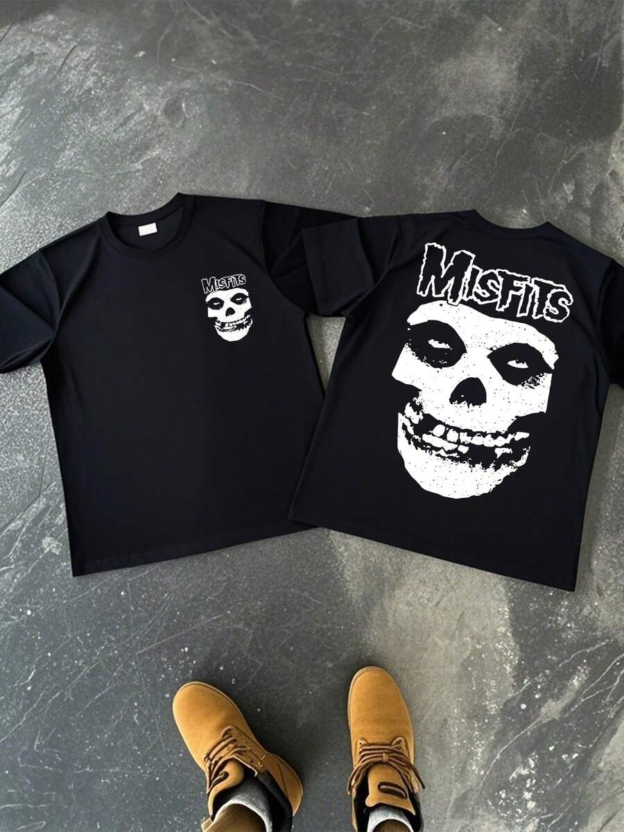 Misfits Skull Graphic TShirt For Men 100% Cotton A Fierce Skull Graphic Dominates The Back And A Smaller Version Is Featured On The Chest This Tee Is A Statement Piece Perfect For Expressing Your Unique Style This Is A Musthave For Any Fan Of The Legendary Band - Black - View 1