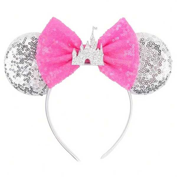 Disney 1 pieza Diadema con orejas grandes y lentejuelas de tema de castillo de princesa y reina de dibujos animados brillante y linda, accesorio para el cabello de decoración de parque de diversiones de castillo para niñas, tocado de disfraz para fiesta de estudiantes