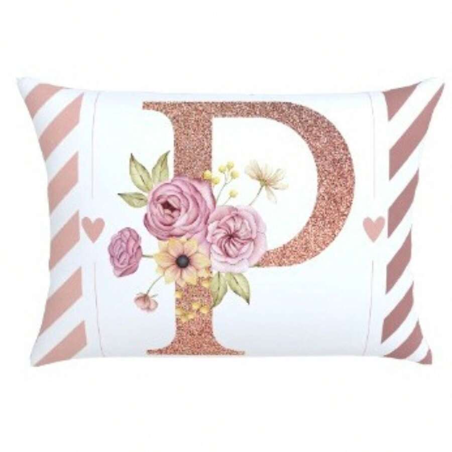 Pillowcase 70X60 Oxford Digital Print Initial Pillowcase High Quality Durable Zipper Monogram - P - View 1