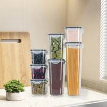 Juego de 16 tarros de almacenamiento, caja de almacenamiento de cocina, recipiente hermético de plástico con tapa, tarros de almacenamiento para pasta, cereales, arroz, harina y comida para mascotas - Negro - Ver 5