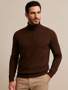 Cacharrel Zip Polo Neck Long Sleeve ITALIAN Classic - 鏽棕色 - 查看 3