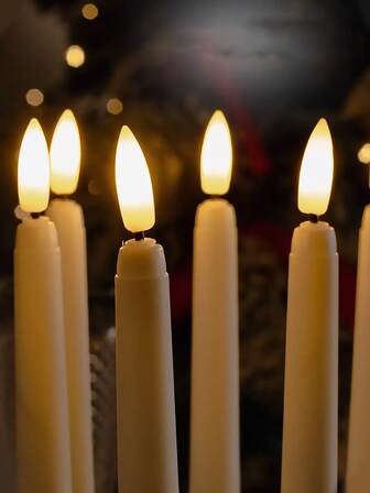 6支象牙色LED蜡烛灯，电池供电无焰锥形蜡烛，带遥控器/定时器，暖白光，适用于家居、万圣节、圣诞节、情人节、婚礼、派对、节日装饰