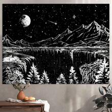 Local Shipping 2025 New   Black And White Tapestry Starry Night Mountain Tapestries For Bedroom Aesthetic Moon And Stars Tapastry's Wall Hanging Dark Nature Forest Wall Tapestry For Living Room Dorm (48'' * 36'') - 黑色 - 查看 4