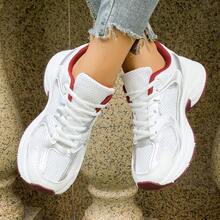 Women's Mesh Lace-Up Sneakers With Thick Sole And Cushioning, Suitable For Daily Running, Fitness And Commuting, Comfortable And Lightweight, Suitable For Various Occasions, And Practical For Basic Wear - Đỏ - Xem 1