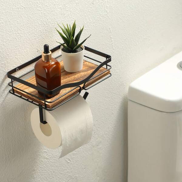 1 pieza Soporte de pared para papel higiénico, Portarrollos de baño, Soporte para rollo de papel higiénico de baño, con estante para rollo de repuesto, Adecuado para baño, inodoro, almacenamiento y organización de papel higiénico