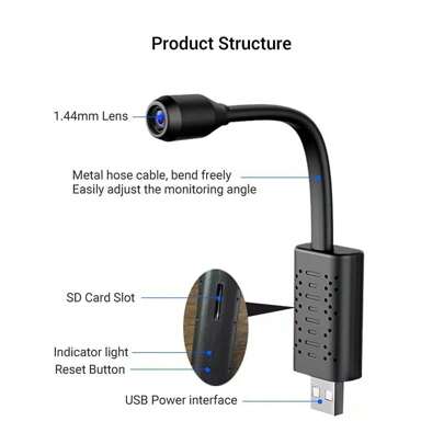 Mini Cámara Inalámbrica WiFi con Enchufe USB, Cámara con Lente de Cuello de Cisne, Cámara de Seguridad HD 1080P para el Hogar del Coche, Cámaras de Seguridad, Cámara Pequeña para