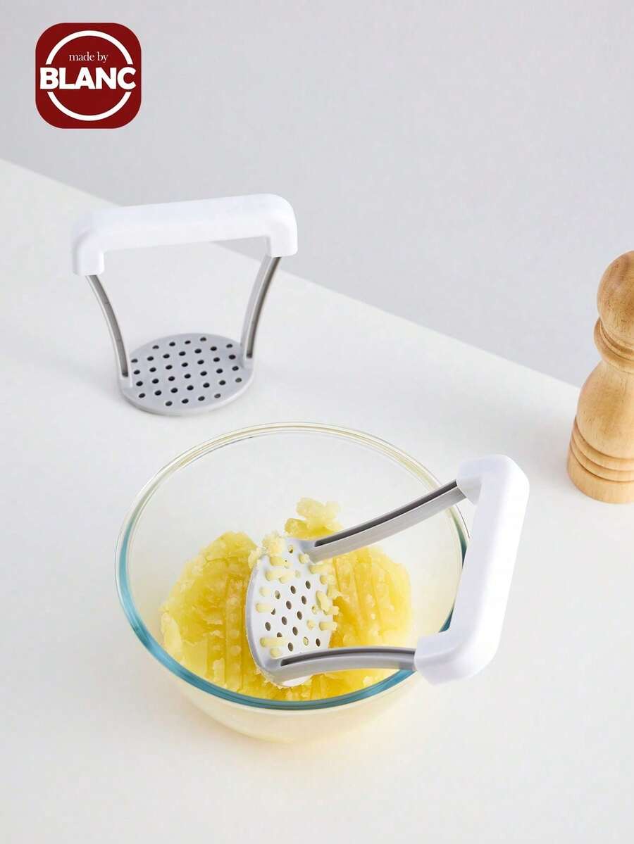 1pc Potato Masher, Manual Potato Squeezer With Wavy Pattern, Kitchen Gadget For Mashing Potatoes,Vegetable Fruit Tools,Kitchen Items,Cutter,Food,Salad,Decor,Storage,Party,Birthday. - White - View 1