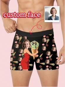1pc Customized Men's Briefs - Personalized Face & Fun Ice Cream, Donut Prints, Customized Men's Underwear | Ideal Boyfriend Gift, Customizable Item, Men's Underwear, Men's Gift - Multicolor - View 1