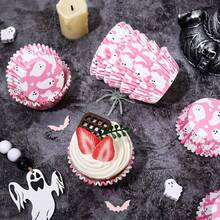 50/100pcs Halloween Pink Ghost Cupcake Liners, Heat-Resistant Cake Cups, Grease-Proof Baking Cups, Cupcake Wrappers For Halloween Party Cakes And Desserts - Pink - View 4