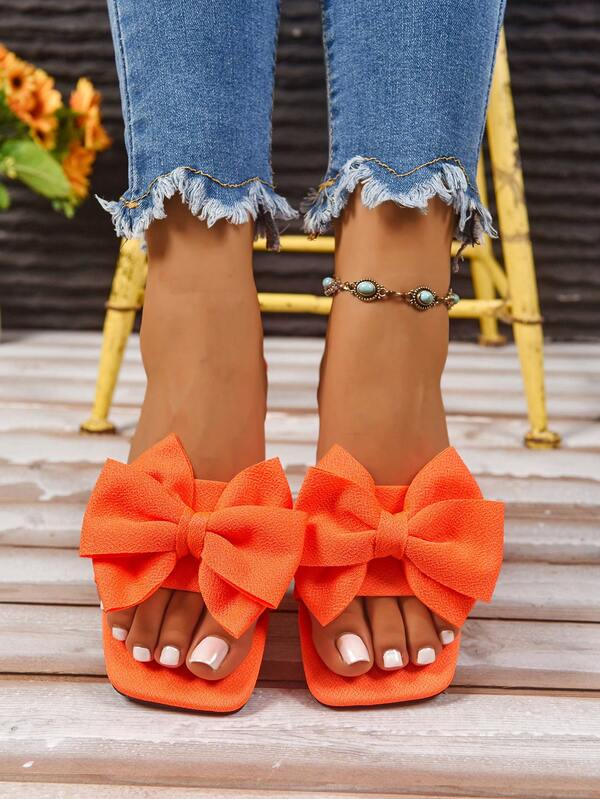 Women's Fashion Bow Flat Sandals, New Orange Flat Sandals For Spring/Summer