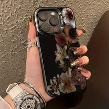 Funda de TPU con patrón floral oscuro para  16 Pro Max,  15 Pro Max/14/16 Plus/15/13 Pro/12/11/X/XR/XS Max, color plata anti-caída de negocios, funda protectora de PC de alta estética - Colores mixtos - Ver 6