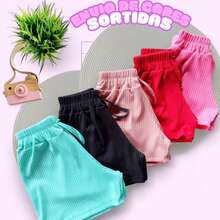 Kit 3 Shorts Canelados Infantis Femininos - Cores Sortidas - Multicolorido - Visão 4