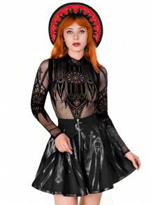 BREITER 1 件女式 Y2K 复古哥特式女巫帽,黑色印花涤纶毡帽,带有精致五角星和蕾丝花边,适合万圣节、圣诞节、化妆舞会、节日礼物 - 平簷禮帽 - 查看 9