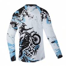 TELEYI Team RAC Motocross Racing Jersey, Polyester 100% Breathable Moisture-Wicking Long Sleeve V-Neck Top With Raglan Sleeves For Cycling, Hiking & Outdoor Activities - Laser Cut Print Design, Motorcycle Riding Gear Spring - Blue - View 2