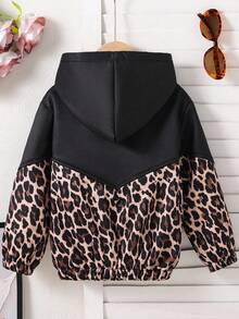 Tween-Mädchen Dicke, warme Kapuzenjacke mit Leopardenmuster und Patchwork-Thermofutter