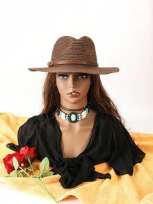 1pc Casual Straw Textured Sun Hat, Suitable For Spring, Summer, Autumn, Versatile Casual Work Holiday - Teardrop Hat - View 8