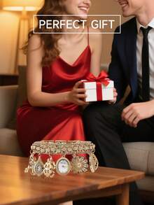 Anne Klein 女士金色水晶点缀手链表奢华石英链式手链表，配有椭圆形吊坠表壳和珍珠母表盘 - 金色 - 查看 7