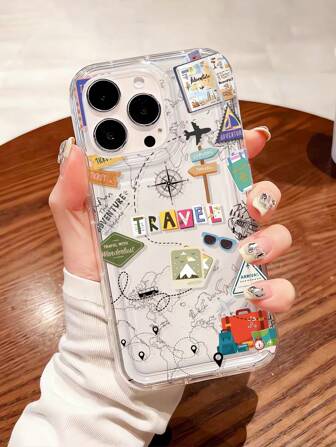 1个世界旅行图案透明TPU防指纹手机壳，兼容 13、11、14 Pro Max、13 Pro、15/15 Plus/15 Pro/15 Pro Max/12/12 Pro/12 Pro Max/14/14 Pro/13 Pro Max及其他型号