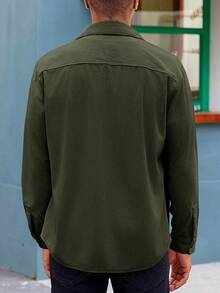 Mens Corduroy Button Down Jacket Casual Long Sleeve Shirts Ribbed Lightweight Shacket Jacket With Flap Pockethalloween - 軍綠色 - 查看 5