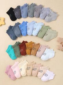 10 Pairs Of Baby Boat Socks With Little Bear Patterns On The Instep, In Random Colors. These Lovely Cartoon Bear - Patterned Socks Are Suitable For Toddlers, Both Baby Boys And Baby Girls, And Are Applicable To Newborns Aged 0 - 3 Years Old. Baby Socks, Newborn Socks, Toddler Socks. - Multicolor - View 2