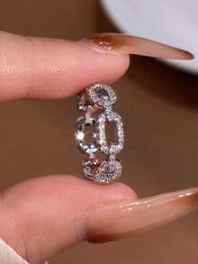 1 件 925 纯银水钻链式戒指，适合女士，精美女士珠宝礼物，适合约会佩戴 - 滿鑽鎖鏈 - 查看 2