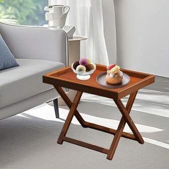 Bamboo Folding Side Table,Durable Tv Tray Bed Table,Small End Table For Living Room, Bedroom