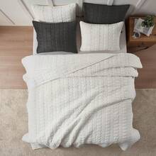 Comforter Set 3 Piece, Plush Fluffy Bedding, Geometric Pattern, Lightweight Bedspread Blanket All Season, Faux Comforter - Cream - View 3