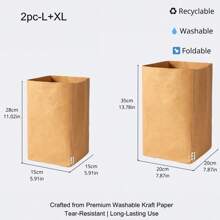 [2/3/4 包] 可洗牛皮纸储物袋 - 可折叠、可重复使用、抗撕裂，多用途收纳袋，适用于家庭、浴室、厨房和植物