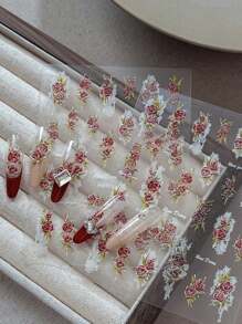 1 Sheet 3D Lily Flower & Butterfly Design Nail Art Stickers Decals Decoration