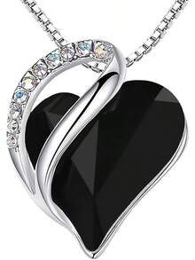 Collar con dije de corazón infinito con cristales de piedra natal para 12 meses, joyería regalos para mujer, tono plateado, 18 + 2 pulgadas - 13b-Protección-Jet Black - Ver 10