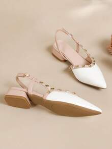 Women's New Rivet Pointed Toe Sandals, Stylish Design - White - View 6
