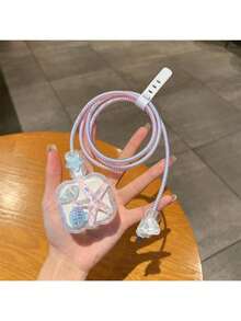 5件/套【适用于英国20W】充电头保护器，数据线防线，兼容Iphone13/14/15/16 ProMax/Plus，海洋系列海星蓝壳20W美版充电器保护器充电器外壳手机配件 - 彩色 - 查看 4