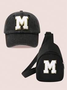 2pcs/Set Boys' Letter Graphic Baseball Cap And Bag, Girls' Breathable Fitted Design Suitable For Daily Wear And Outdoor Activities