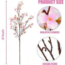Artificial Cherry Blossom Flowers 4 Pcs Faux Cherry Blossom Stems Faux Silk Cherry Blossom Branches 41'' Fake Flowers Long Stems For Vase Arrangements Home Wedding Table Decor (Pink) KF - New Pink - 查看 7