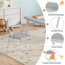 Gigicloud Juego de Mesa y 4 Sillas Plegables para Niños 2-10 Años | Set de Actividades con Patas Antideslizantes,Ideal para Comedor, Guardería, Aula y Espacios Pequeños(Gris - Gris - Ver 3