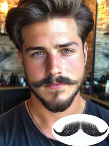 男士假八字胡面部毛发自然隐形蕾丝小胡子适用于万圣节圣诞派对影视化妆装扮胡须道具假胡子 - 黑色 - 查看 2