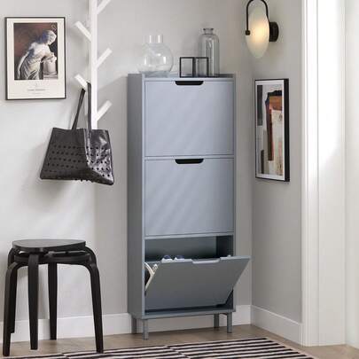 3 Flip-Drawers Shoe Cabinet Shoe Rack Shoe Storage Cupboard Organizer Unit White W50 X D19 X H129cm FSR151-H-W Shoe Cabinet Shoe Storage Cabinet Storage Cabinet Shoe Rack Shoe Storage Rack Shoe Cupboard Storage Cupboard Shoe Storage Unit Hallway Furniture Entryway Furniture White Morden Style Minimal Style Nordic Style